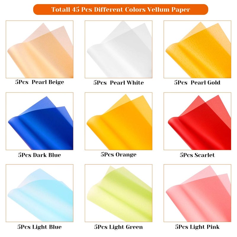 Cridoz 9-Color Transparent Vellum Paper - 8.5 x 11, Translucent Tracing Paper for Printing & Drawing - Image 2